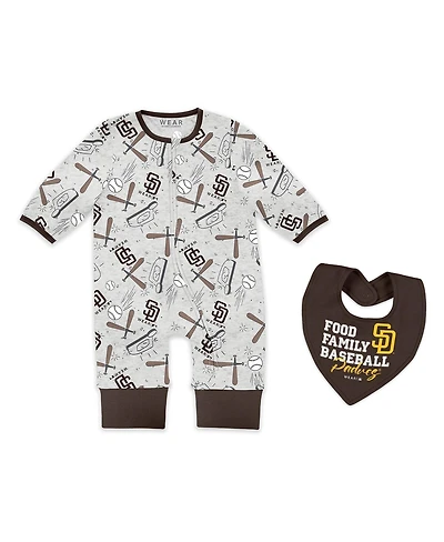 Wear by Erin AndrewsBaby Boys and Girls Heather Gray San Diego Padres Sleep Play Full-Zip Sleeper Bib Set