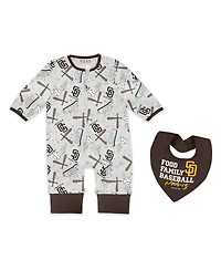 Wear by Erin AndrewsBaby Boys and Girls Heather Gray San Diego Padres Sleep Play Full-Zip Sleeper Bib Set