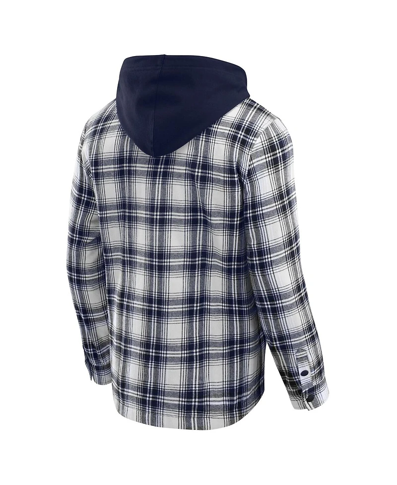 Fanatics Men's Navy Penn State Nittany Lions Plaid Flannel Quilted Full-Snap Hooded Shacket
