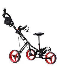 Foldable 3 Wheels Push Pull Golf Trolley with Scoreboard Bag-Red