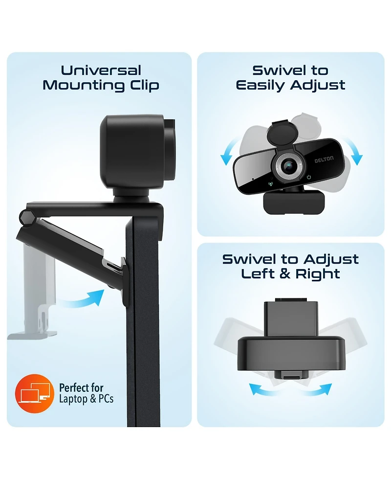 Delton C24 Usb Webcam with Microphone, Hd 1080p Wired Webcam (DCAM24BK)
