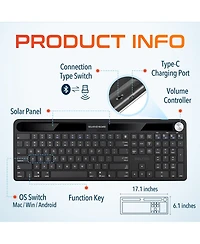 Delton KB90 Wireless Solar (Light-Powered) Rechargeable Keyboard, No Batteries (DKBSLR90)