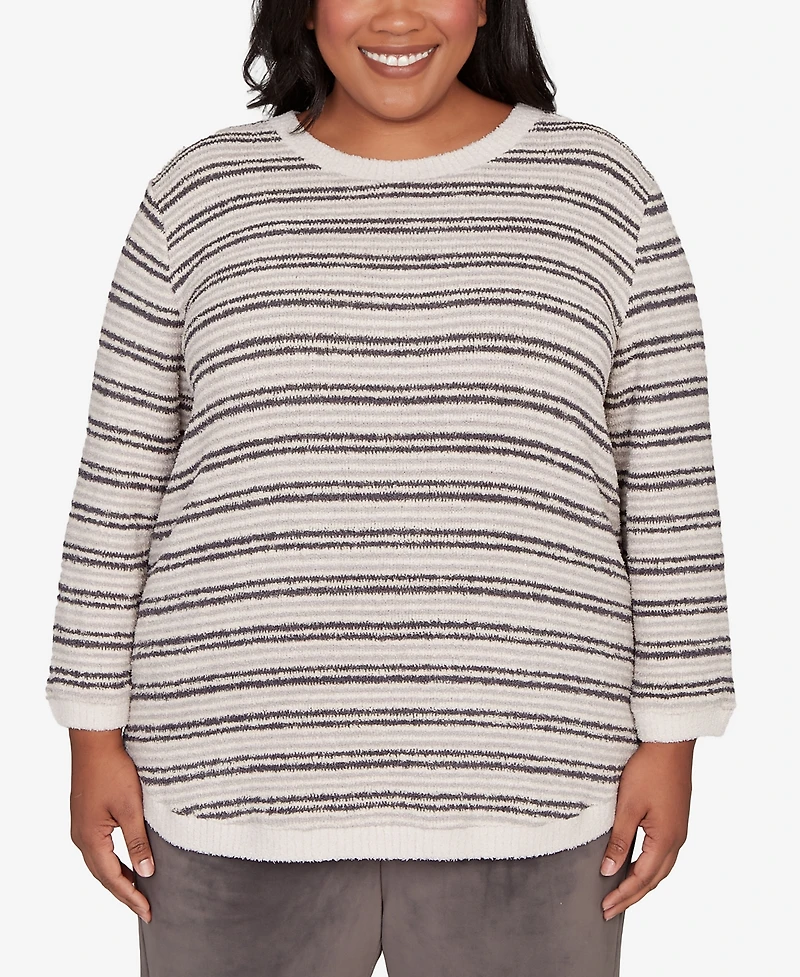 Alfred Dunner Plus Calm Luxe Eyelash Striped Knit Top
