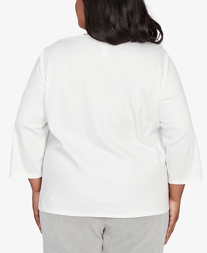 Alfred Dunner Plus Stockbridge Snowflake Crew Neck Top