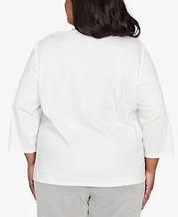 Alfred Dunner Plus Stockbridge Snowflake Crew Neck Top