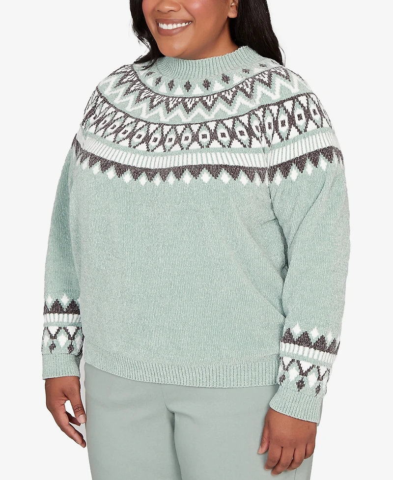 Alfred Dunner Plus Stockbridge Fair Isle Pattern Chenille Sweater