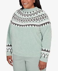 Alfred Dunner Plus Stockbridge Fair Isle Pattern Chenille Sweater