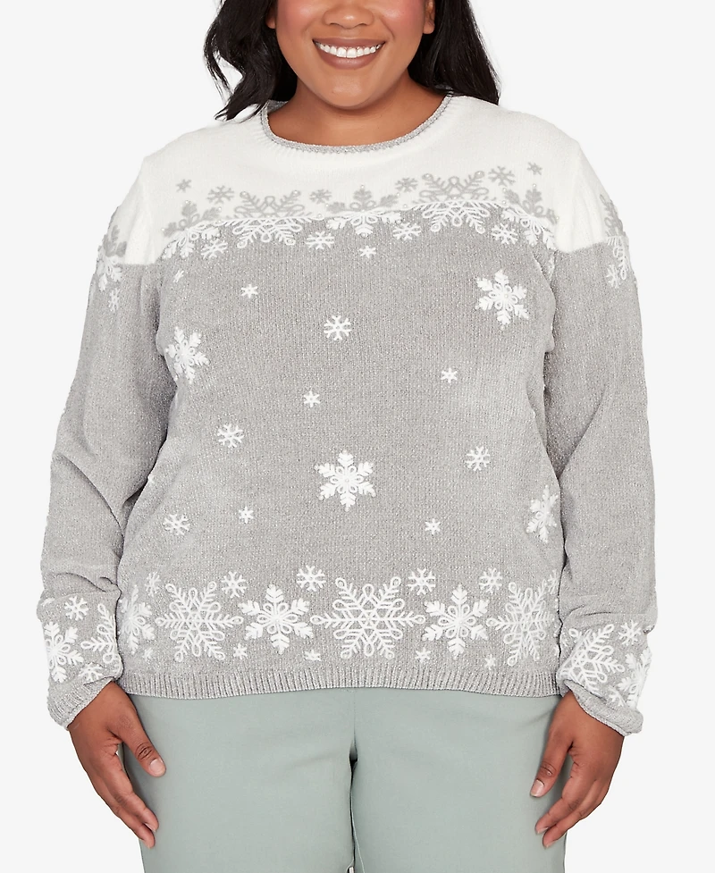 Alfred Dunner Plus Stockbridge Snowflake Embroidery Chenille Sweater
