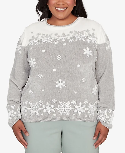 Alfred Dunner Plus Stockbridge Snowflake Embroidery Chenille Sweater