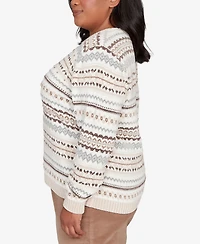 Alfred Dunner Plus Vienna Geometric Biadere Striped Chenille Sweater
