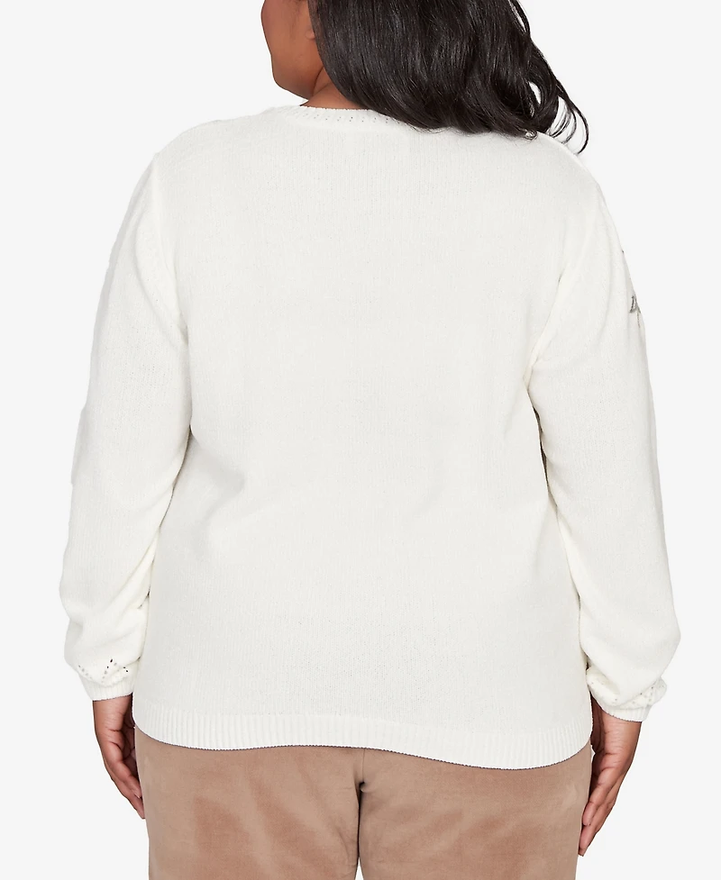 Alfred Dunner Plus Vienna Floral Embroidered Chenille Sweater