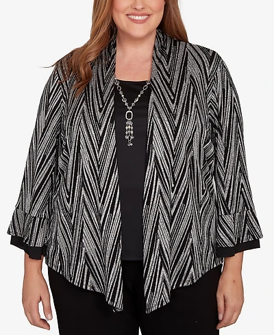 Alfred Dunner Plus Barcelona Metallic Chevron Two One Top With Necklace