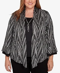 Alfred Dunner Plus Barcelona Metallic Chevron Two One Top With Necklace