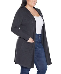 Belldini Plus Hooded Novelty-Stitch Coatigan Sweater