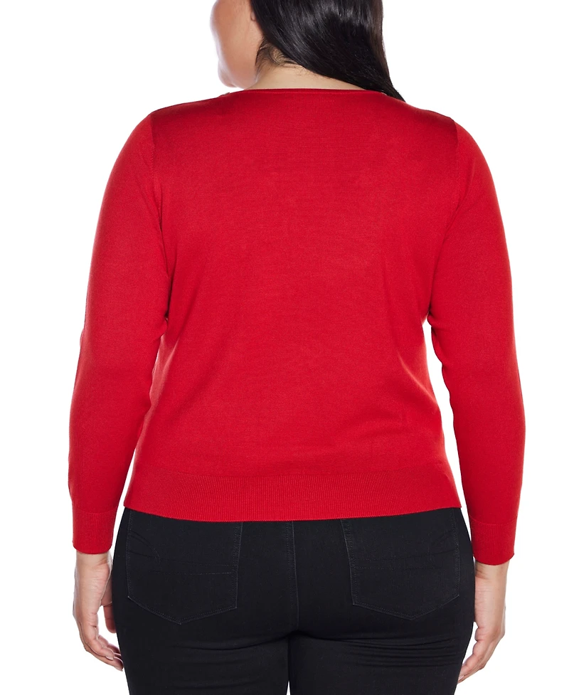Belldini Plus Women's Embellished Keyhole Crew Neck Sweater