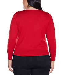 Belldini Plus Women's Embellished Keyhole Crew Neck Sweater