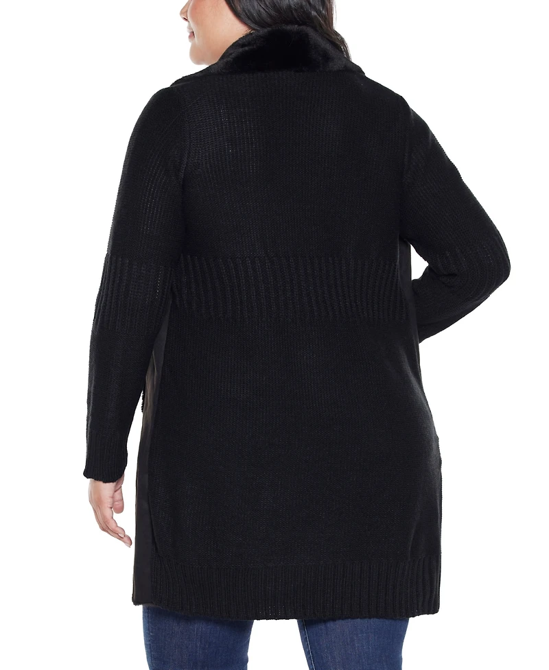 Belldini Plus Black Label-Trim Cardigan Sweater