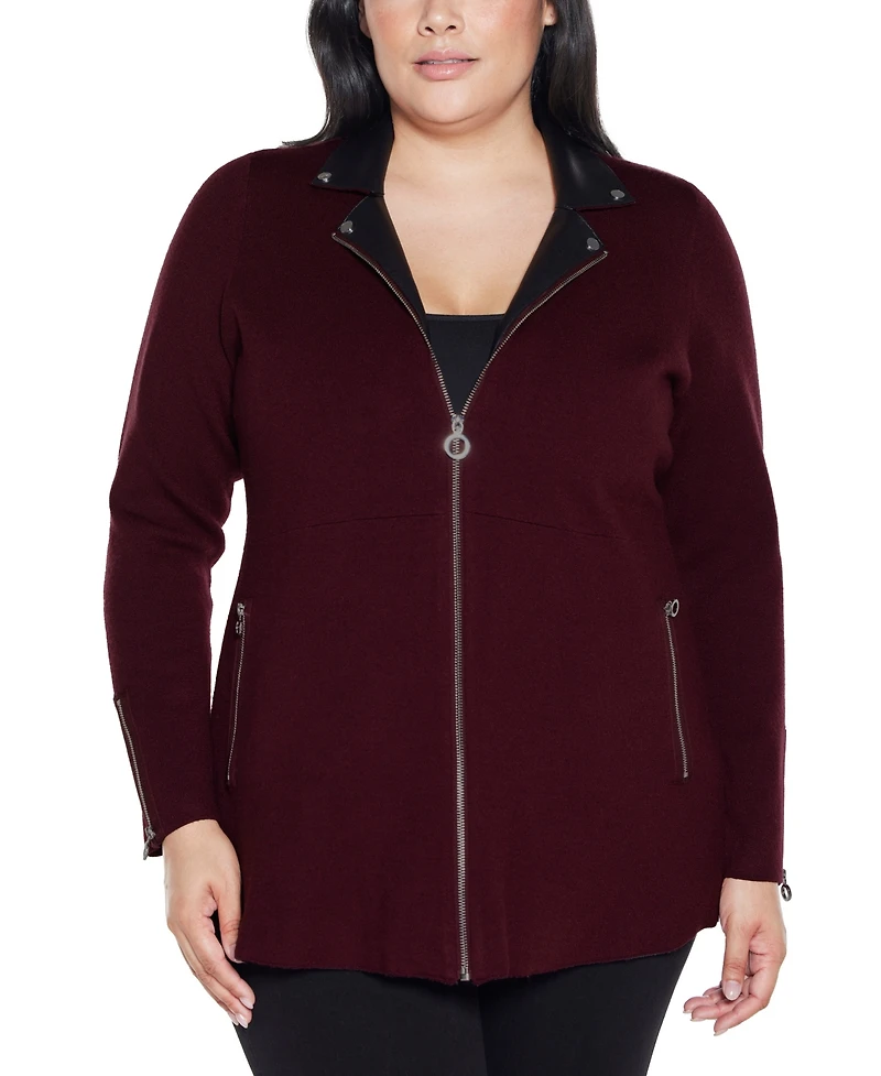 Belldini Plus Black Label Collared Sweater Jacket