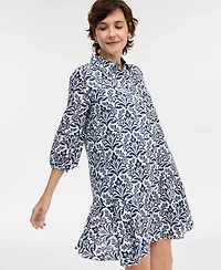 Charter Club Petite 3/4-Sleeve Mini Shirt Dress, Macy's Exclusive