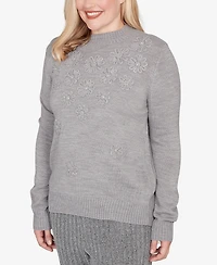 Alfred Dunner Petite Jet Setter Floral Soutache Embroidered Sweater