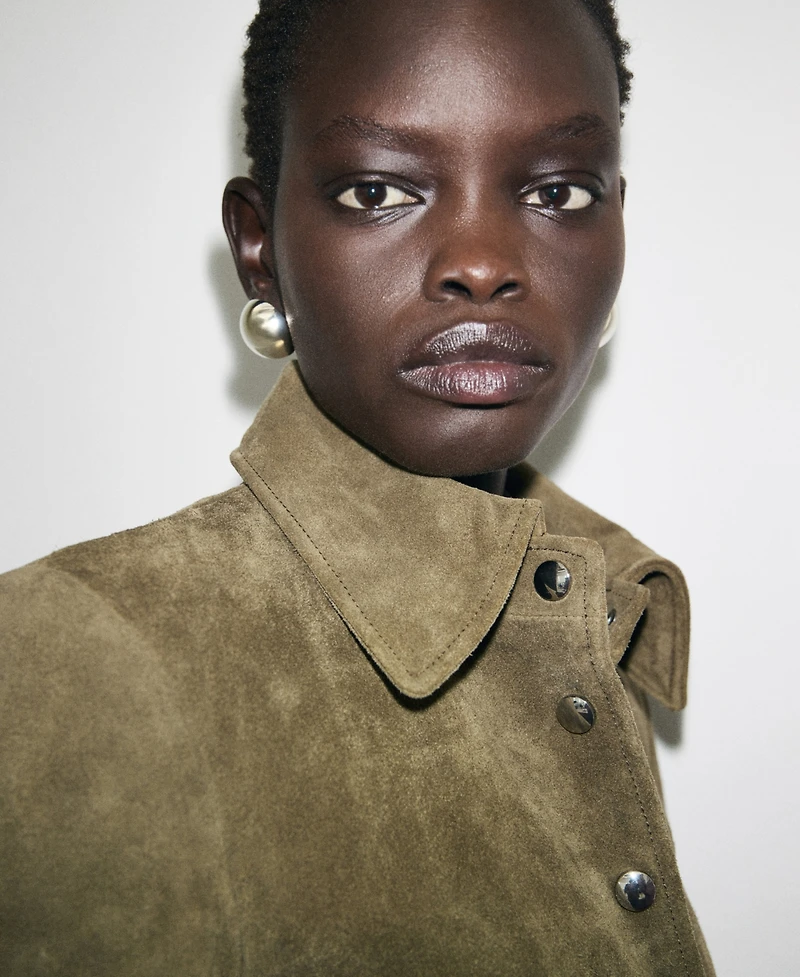 Mango Women's Buttons Suede Leather Jacket