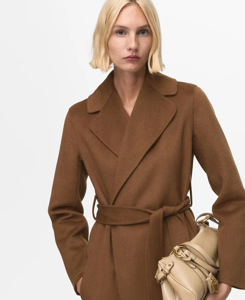 Mango Women's Handmade Belt Wool Coat