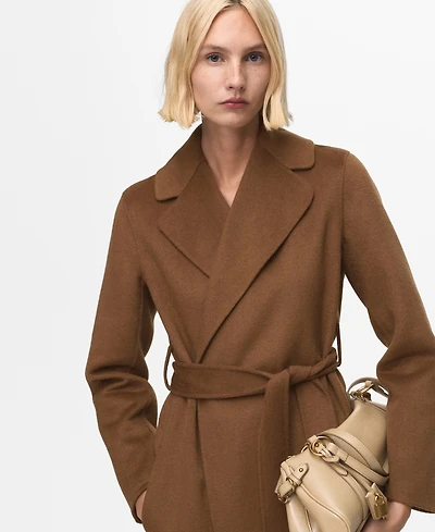 Mango Women's Handmade Belt Wool Coat