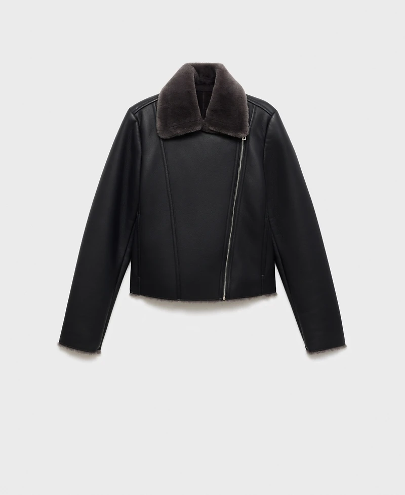 Mango Women's Fur-Effect Biker Jacket