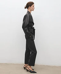 Mango Women's Slim Cropped Pinstripe Pants