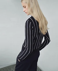 Mango Women's Striped Polo-Neck Sweater