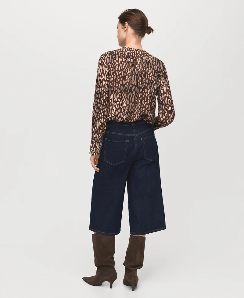 Mango Women's Leopard Satin Tie Detail Blouse