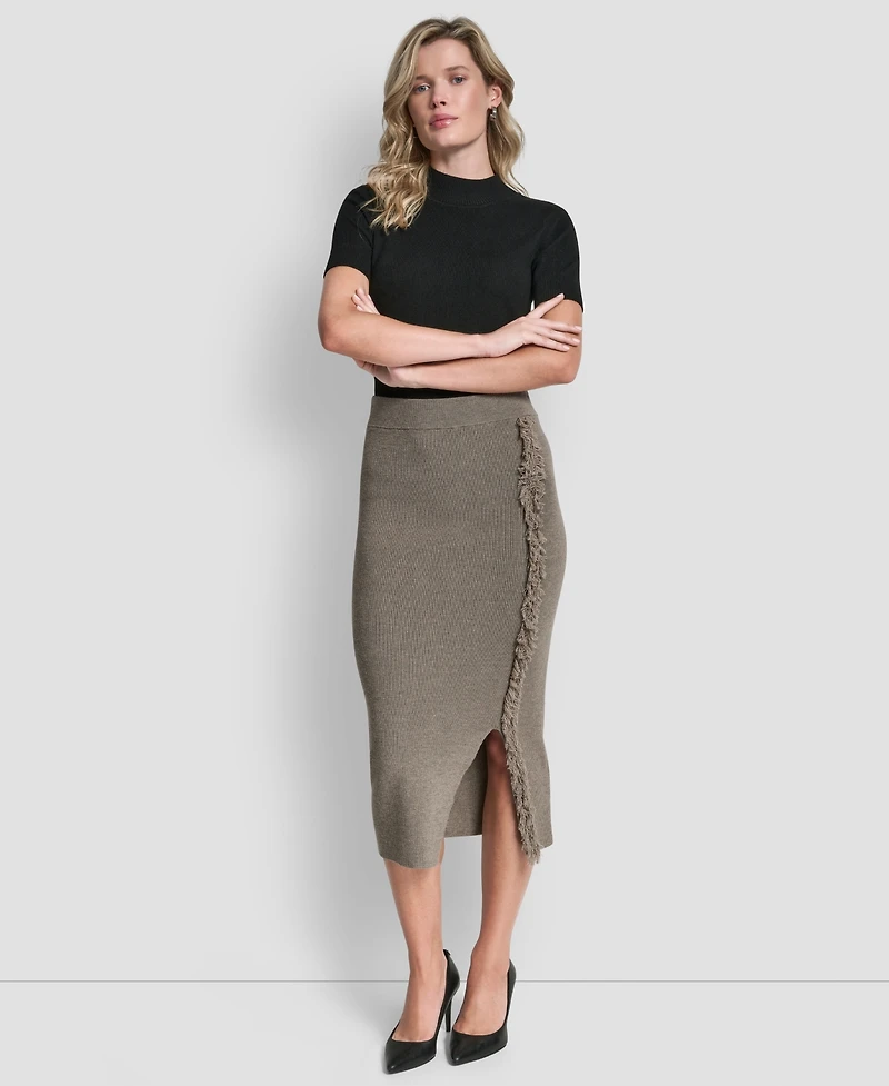 Dkny Women's Fringe Detail Bodycon Midi Sweater Skirt