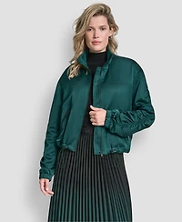 Dkny Women's Long Sleeve Ruched Cropped Bomber Jacket