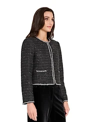 Tahari Asl Women's Long Sleeves Boucle Rhinestone Jacket