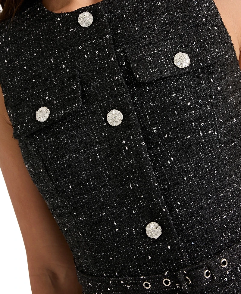 Tahari Asl Women's Boucle Rhinestone Trim Vest Top