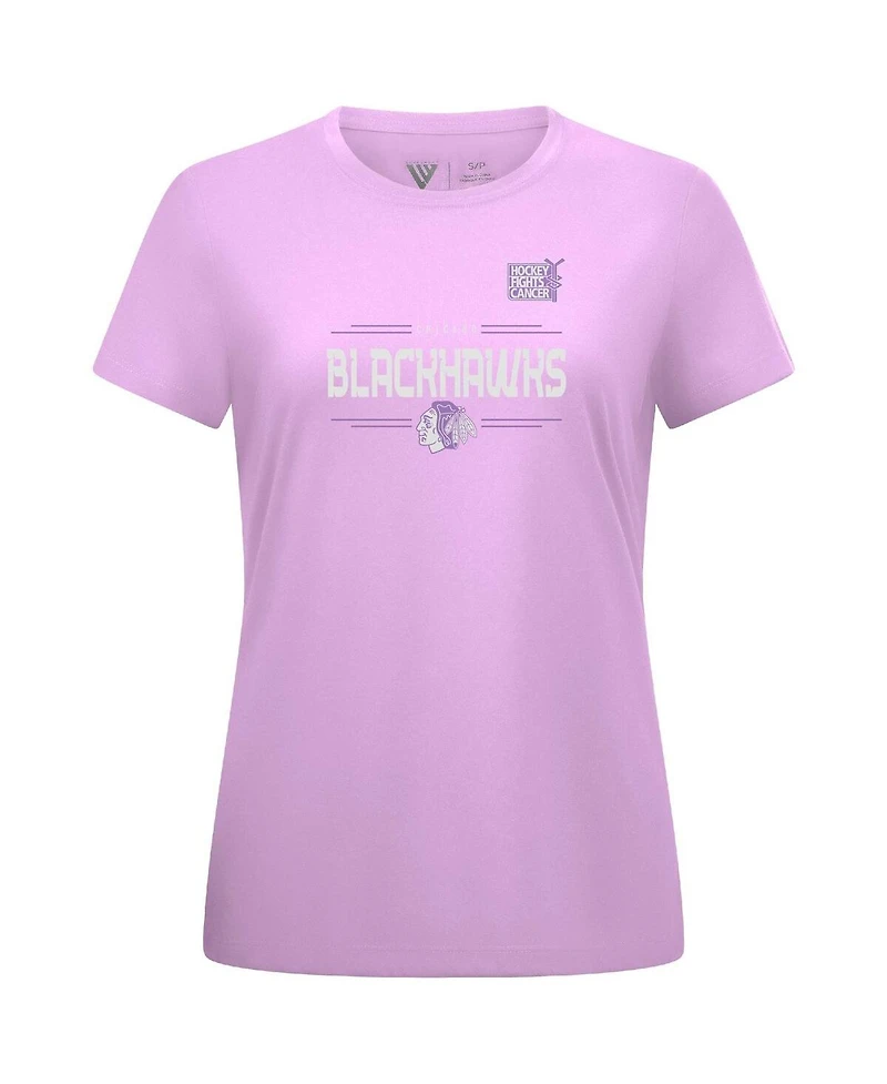 Levelwear Women's Connor Bedard Lavender Chicago Blackhawks Hockey Fights Cancer Anthem Name Number T-Shirt