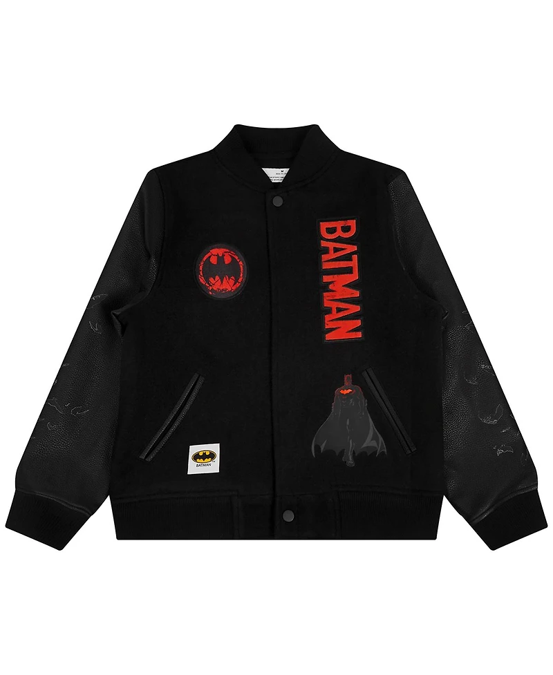 Freeze Max Big Boys and Girls Black Batman Comics Signal Full-Zip Varsity Jacket