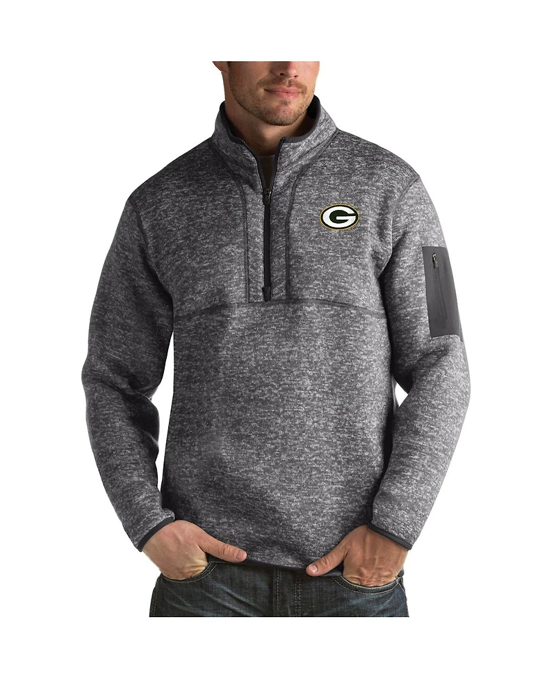 Antigua Men's Charcoal Green Bay Packers Fortune Big Tall Quarter-Zip Pullover Sweatshirt