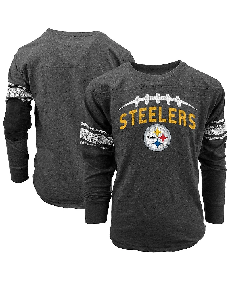 Wes & Willy Big Boys and Girls Black Pittsburgh Steelers Football Long Sleeve T-Shirt