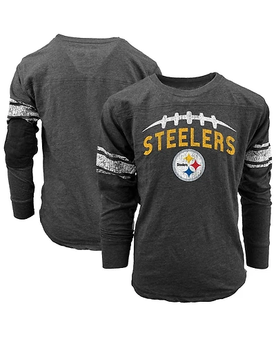 Wes & Willy Big Boys and Girls Black Pittsburgh Steelers Football Long Sleeve T-Shirt