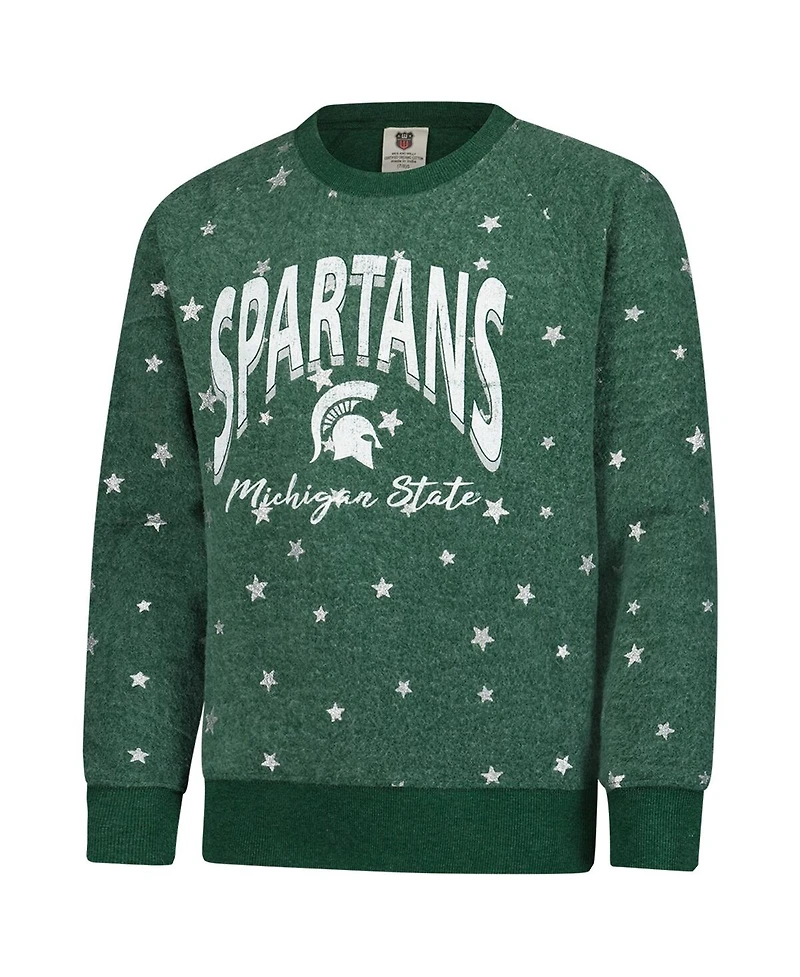 Wes & Willy Big Girls Green Michigan State Spartans Shimmer Star Reverse Sweatshirt