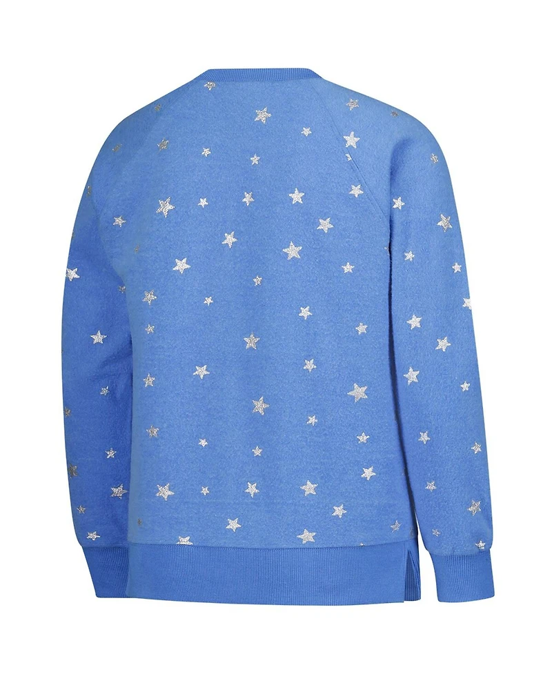 Wes & Willy Big Girls Light Blue North Carolina Tar Heels Shimmer Star Reverse Sweatshirt