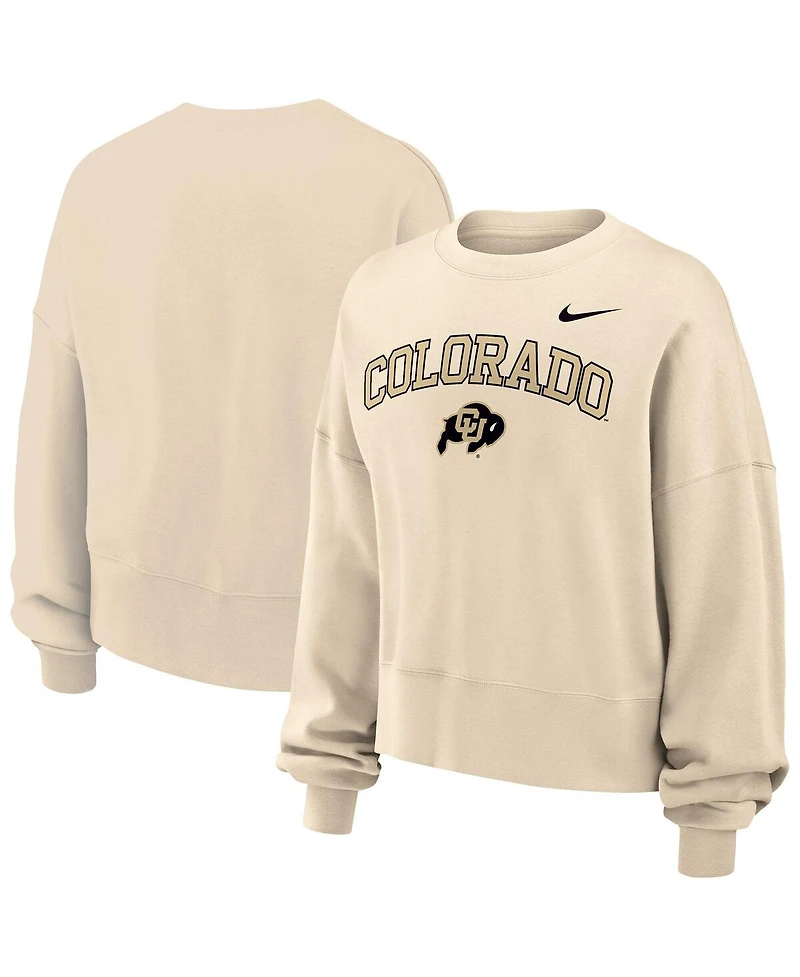 Nike Women's Natural Colorado Buffaloes Phoenix Fleece Oversized Cropped Sweatshirt