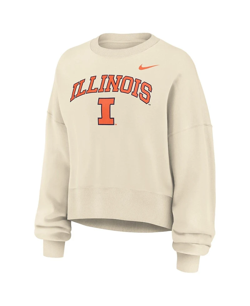Nike Women's Natural Illinois Fighting Illini Phoenix Fleece Oversized Cropped Sweatshirt