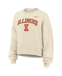 Nike Women's Natural Illinois Fighting Illini Phoenix Fleece Oversized Cropped Sweatshirt