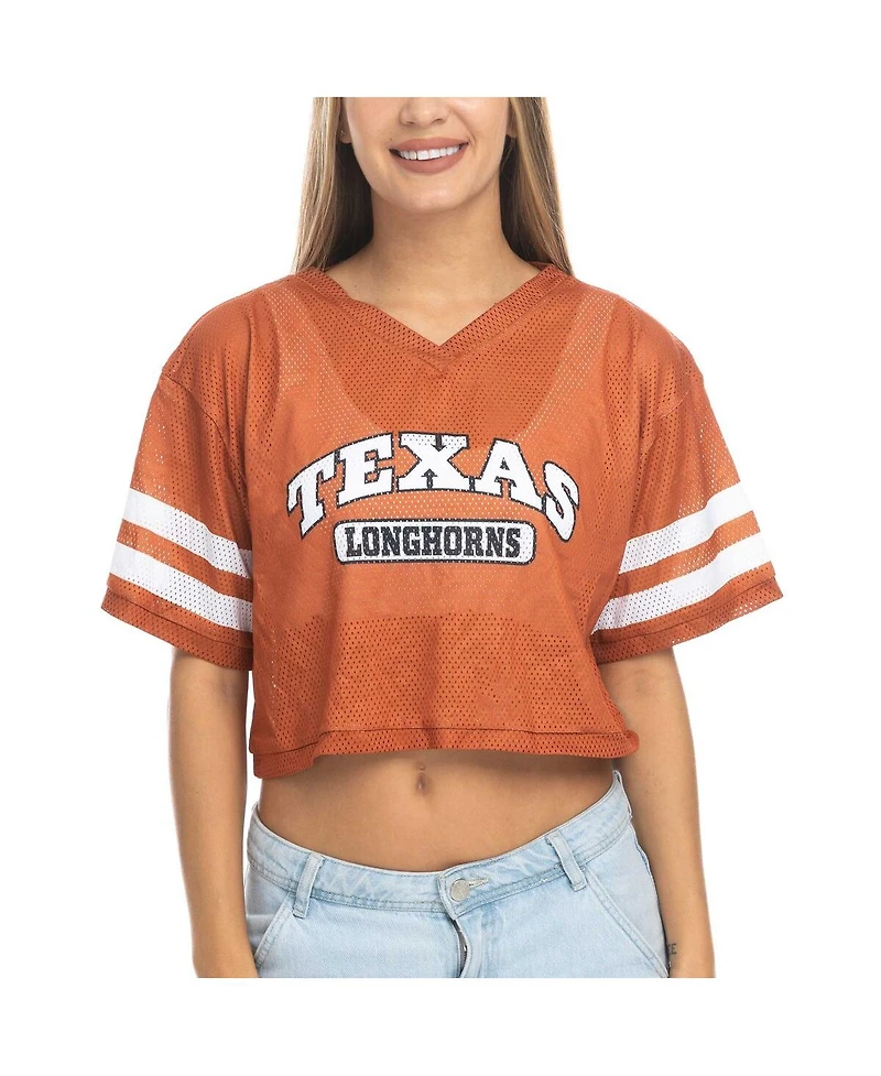 ZooZatz Women's Texas Orange Longhorns Mesh Cropped V-Neck T-Shirt