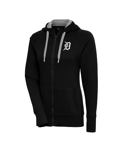 Antigua Women's Black Detroit Tigers Brushed Metallic Victory Full-Zip Hoodie