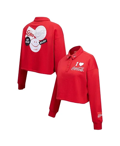 Freeze Max Women's Red Coca-Cola Ice Cold Long Sleeve Cropped Polo Shirt