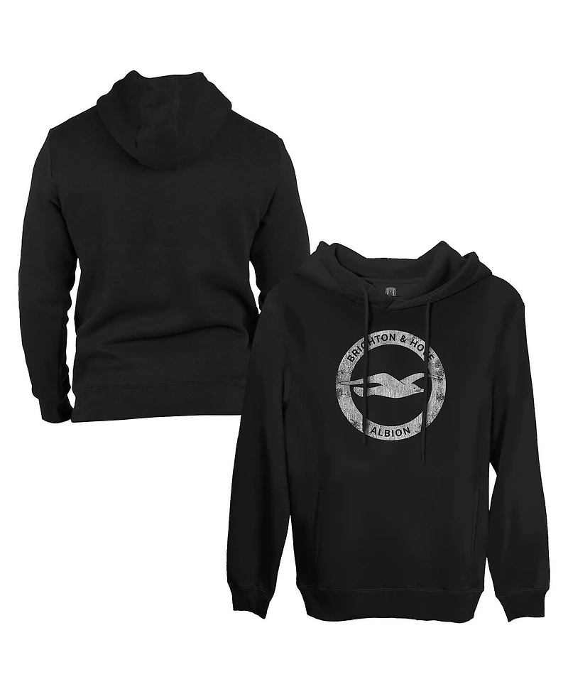 1863FC Men's Black Brighton and Hove Albion Monochrome Badge Fleece Pullover Hoodie