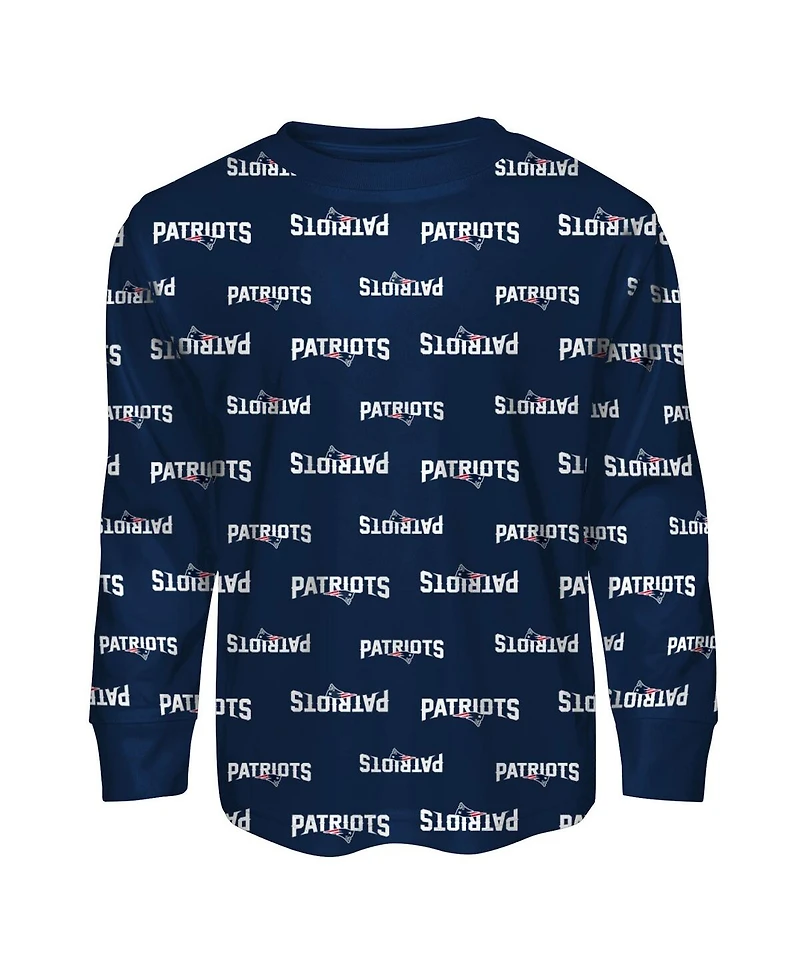 Outerstuff Toddler 2-Piece Navy New England Patriots All-Over-Print Long Sleeve T-Shirt and Pants Sleep Set